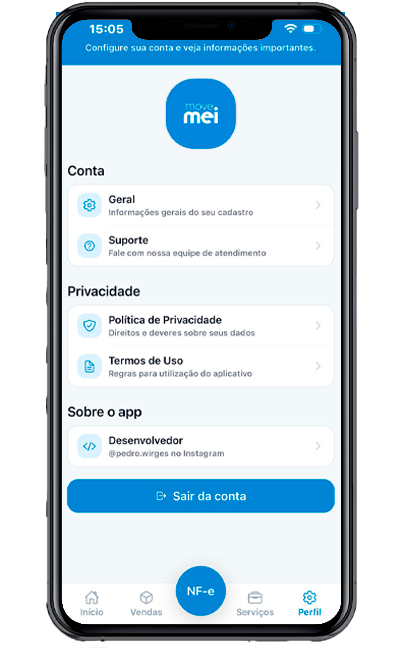 Tela do app: Configurações