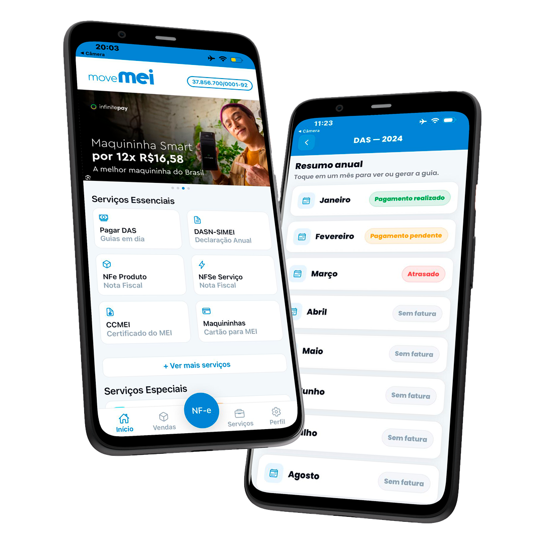 Aplicativo Move Mei em duas telas